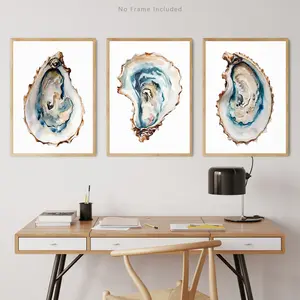 3pcs Watercolor Marine Life Oyster Shell Poster, Decorative Artistic Canvas Print Wall Art, Decorative Artwork, Suitable For Home Bedroom Living Room Decoration, No Framed Gift