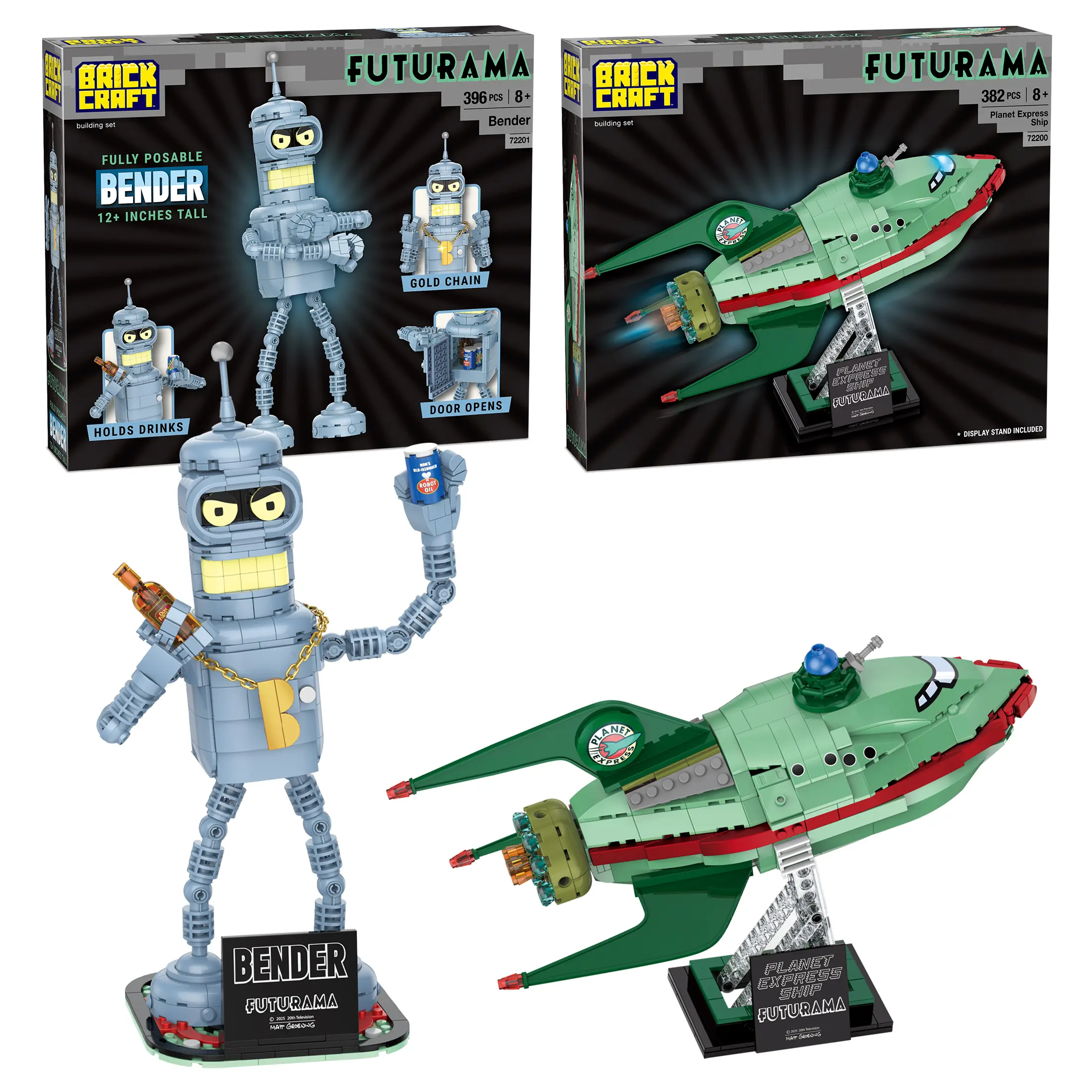 Brickcraft Futurama Bundle Building Set, Bender Figure & Planet Express Ship, 778-Piece Collectible Model Kit for Teens & Adults 8+