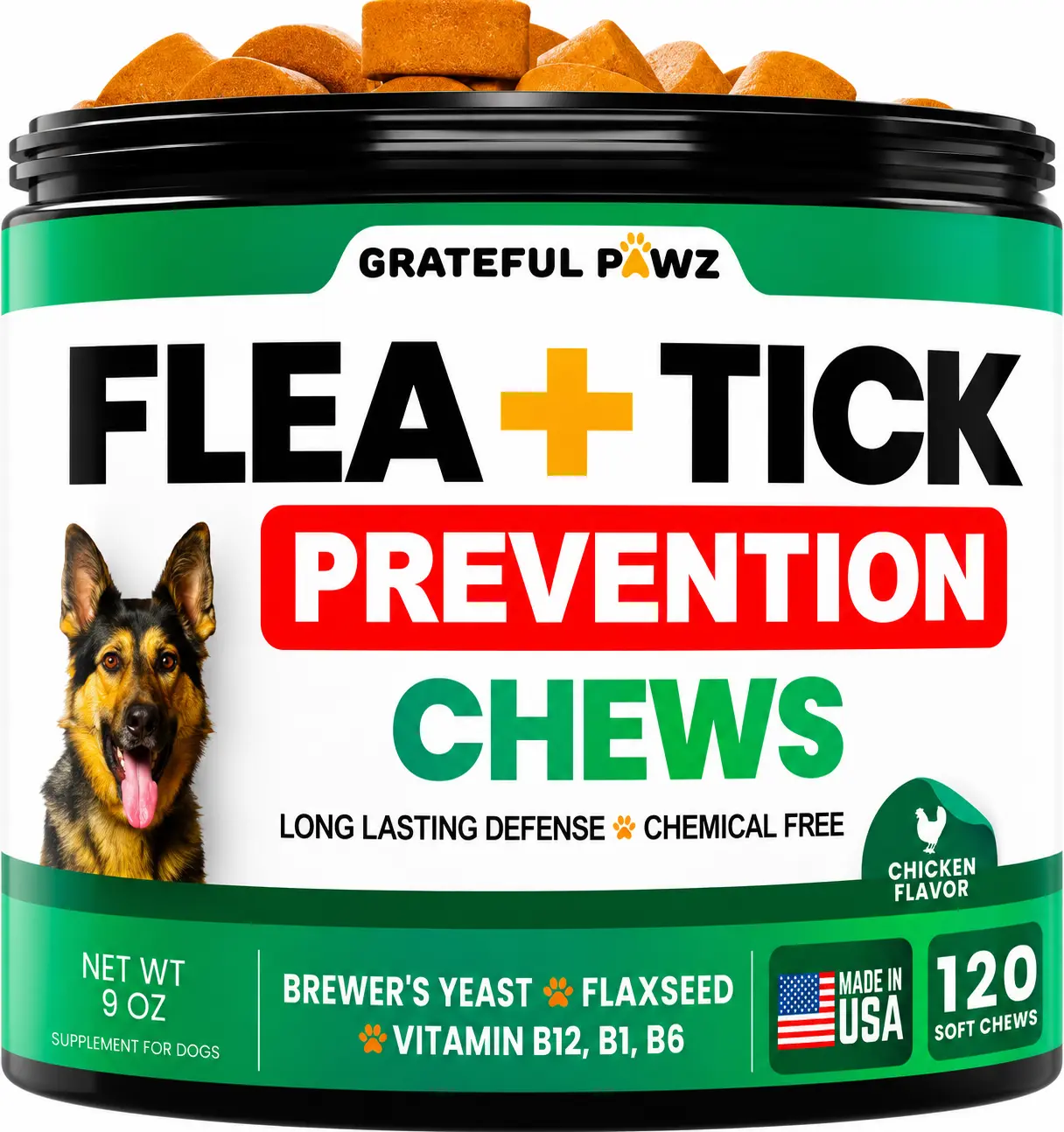 Grateful Pawz Flea & Tick Support Chews for Dogs | Natural Formula | 120 Soft Chews Grateful Pawz Flea & Tick Support Chews for Dogs | Natural Formula | 120 Soft Chews