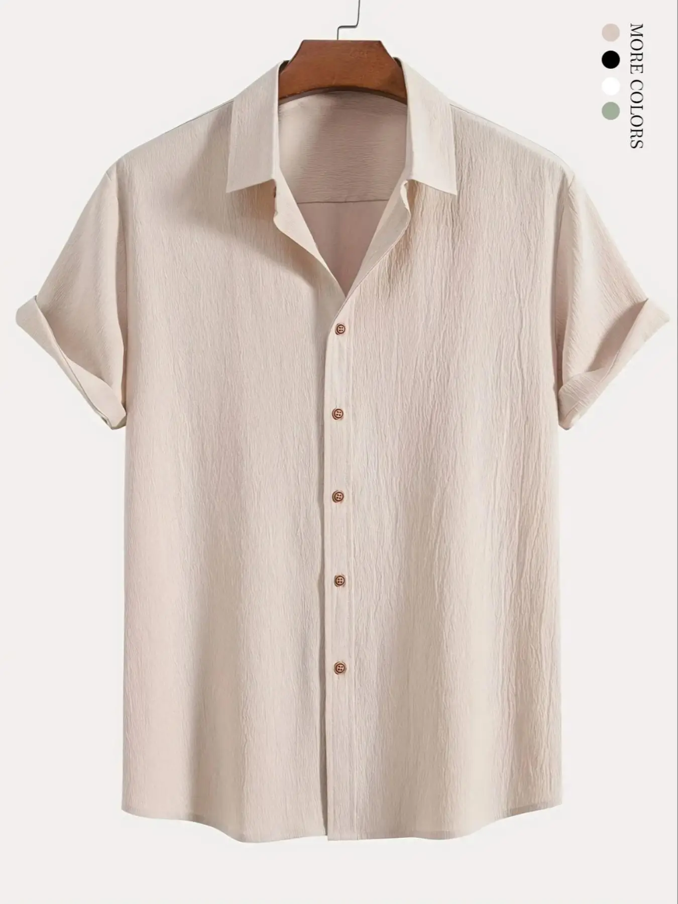 Men's Loose Solid Button Front Shirt, Casual Short Sleeve Collar Top for Summer, Fashion Men's Clothes for Daily Wear, National Day Offers