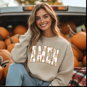 Amen Christian Gildan Sweatshirt G180 Crew Neck Long Sleeve Fitted Winter Unisex 50% Cotton 50% Polyester Ribbed Sleeves Tops