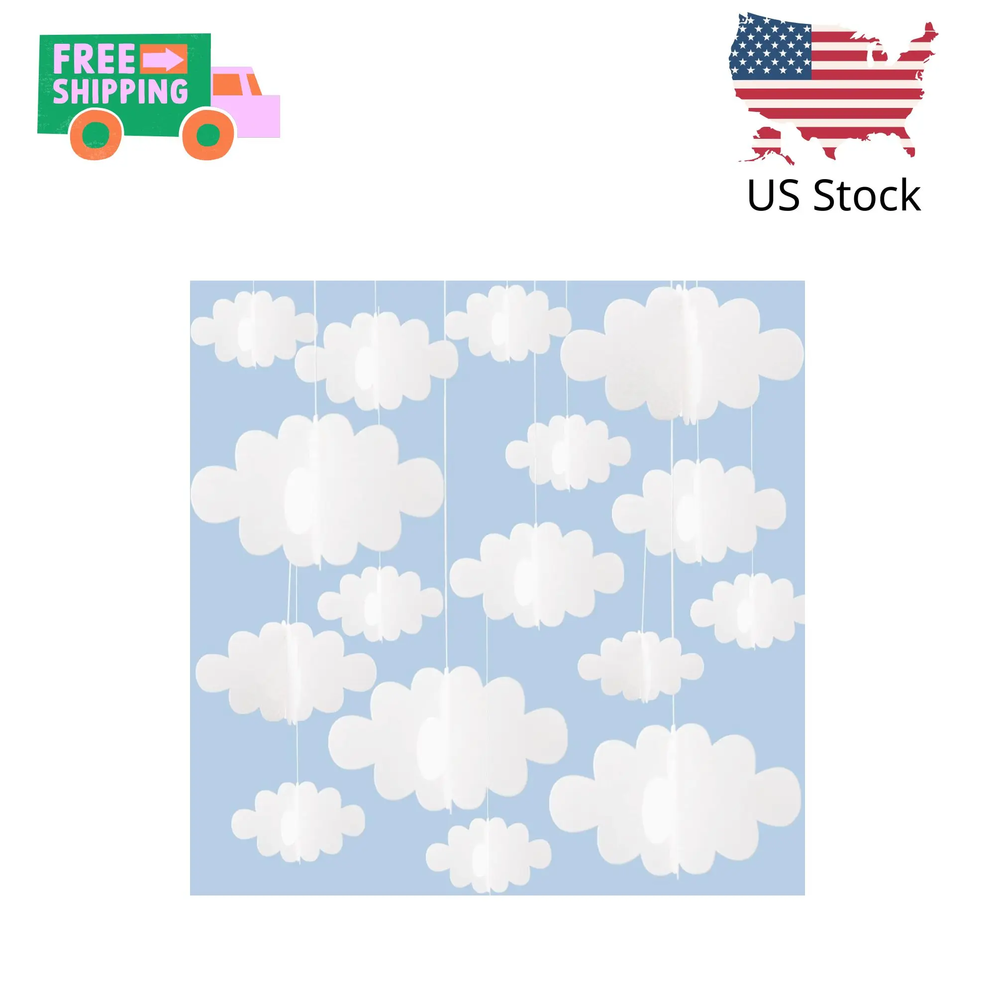 16 Pcs 3D Cloud Decorations Hanging Clouds for Ceiling Artificial Clouds