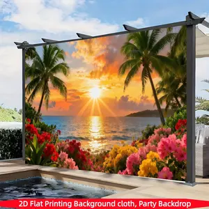 Hawaiian Beach Ocean Background Banner, Polyester Fabric, Hawaiian Tropical Beach, Hawaiian Tropical Beach, Suitable for Luo'aroha Party Decoration Banner, Room Decoration, Home Decoration, Festival Party Supplies, Seasonal Decoration