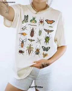 Vintage Entomology Shirt Beetle Moth Butterfly Insect Graphic Tee Granola Girl Camping Clothes Cottagecore Bug Shirt Goblincore Clothing