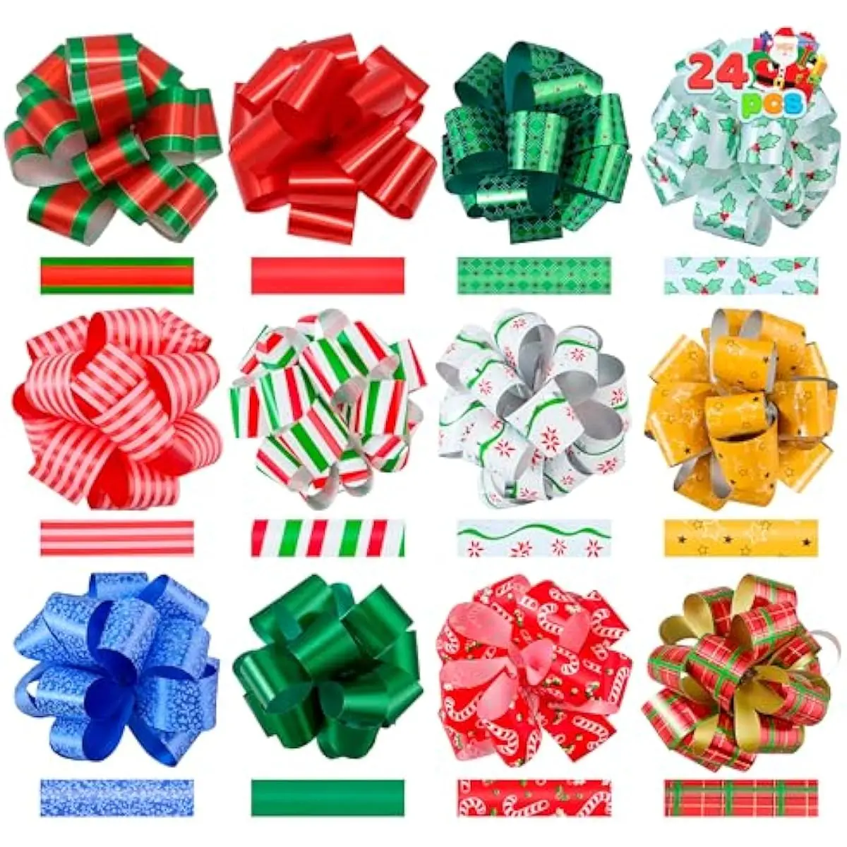 24 PCS Christmas Wrap Ribbon Pull Bows (5" Wide); Easy and Fast Gift Wrapping Accessory for Presents, Bows, Baskets, Wine Bottles Decoration, Xmas Gift Wrapping and Decoration Present