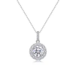 US LC |2CT silver Round Halo Moissanite Pendant Necklace P13651-8.0