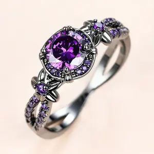 Eternity Ring for Women,Black Gold Plated Created Opal/Mystic Topaz/Amethyst Garnet Wedding Engagement Promise Rings Band