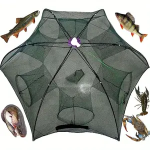 Crawfish Trap, Crab Fish Trap,Foldable Fishing Bait Trap Cast Net Cage with Nylon Rope for Catching Small Bait Fish Eels Crab Lobster Minnows Shrimp