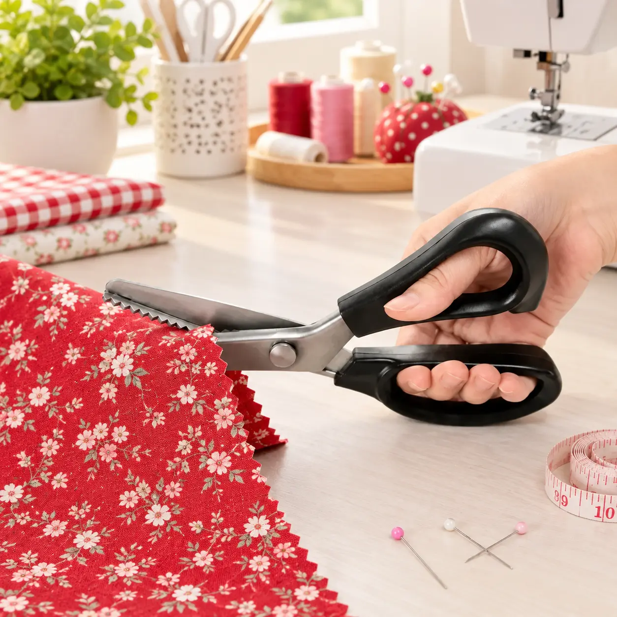 Pinking Shears Sewing Scissors(9.1 Inch), Stainless Steel Zigzag Scissors, Comfort Anti-Slip Grips to Stop Fabric Fraying for Quilting, DIY Crafts and Home Sewing,Decorative Edges