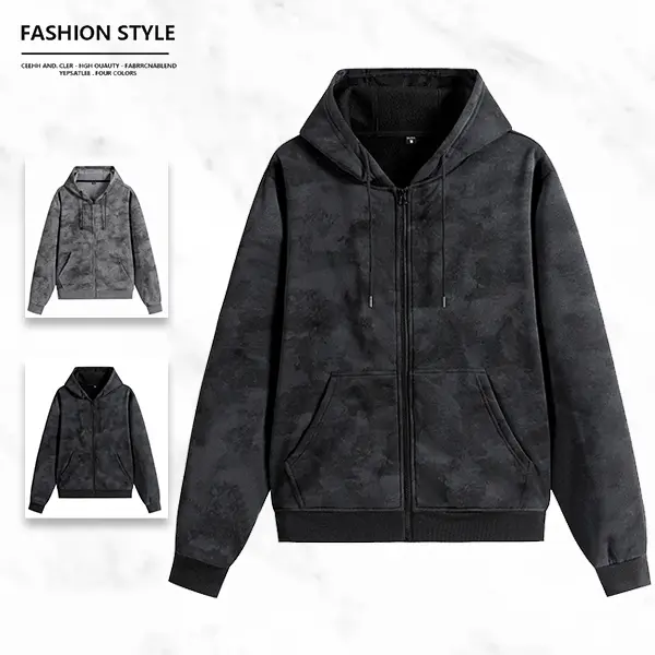 Hooded zip up jacket, casual and trendy style, fleece lined for warmth, available in multiple colors, suitable for men's everyday streetwear, commuting, and gym wear, comfortable and stylish outerwear