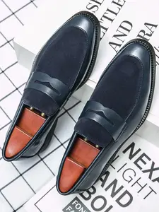 Men's Fashion Formal Shoes, Slip-On Loafers, Business Casual Shoes, Versatile Casual Party Footwear, Office Footwear, PU Leather Round Toe, Rubber, Medium Width, All Seasons