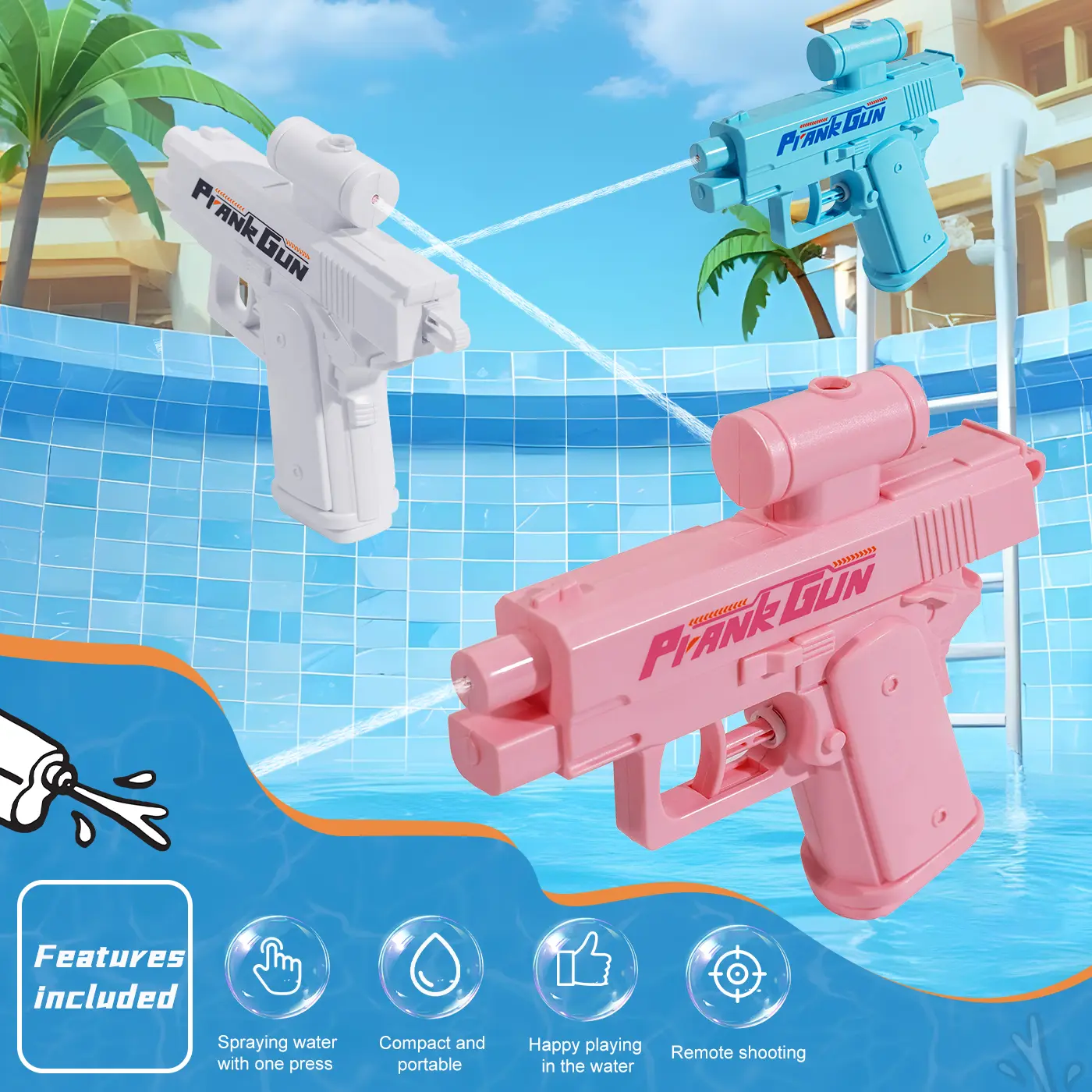 Automatic Squirt Watergun - Creative Double-Sided Reverse Splasher, Water Guns, Playful Blasters & Toy Guns for Summer Pool Party Outdoor Fun (Kids & Adults)