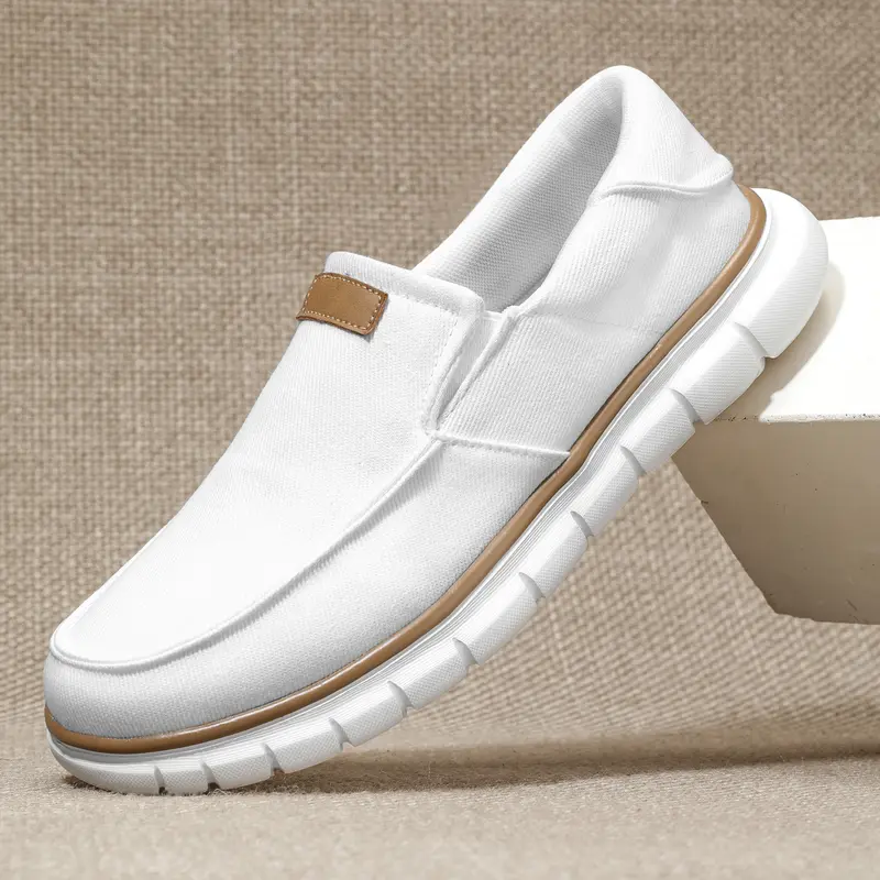 Men's Slip-On Walking Shoes Breathable Canvas Loafers Lightweight Casual Comfortable Moc Toe Sneakers Non-Slip Travel Driving Shoes with Brown Accents,shoes for back to school,back to school shoes