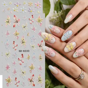 Spring Simple Hand-Drawn Five-Petal Flower Watercolor Nail Stickers, Elegant Floral Design, Wedding Party Daily Use, DIY Nail Art Accessories