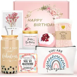 Birthday Gifts for Women Unique Happy Birthday Gifts Ideas for Her Pink Friendship Gift Box for Woman Present Baskets for Mom Gift Set for Daughter Sister Bestie Girlfriend Coworker Aunt Friend Female