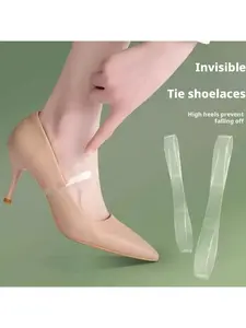 2 pairs Transparent Clear Invisible Shoelaces Footwear Lace for Women High Heels Anti-Slip Straps Fix Shoes Prevent Heel Slipping No Buckle Foot Heel Drop