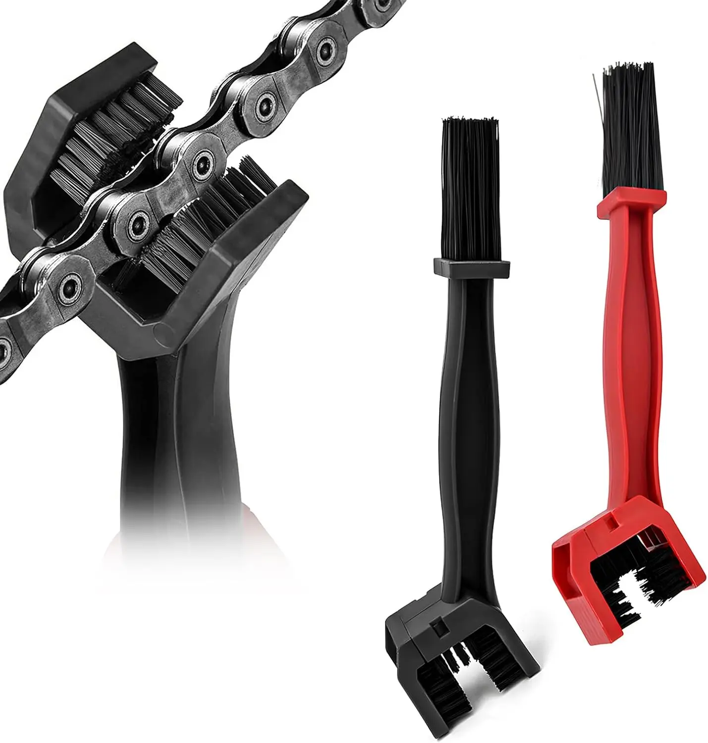 2 count  Chain Brush, Bicycle Chain Cleaning Brush Tool, Chain Gears Maintenance Cleaning Brush for  Bicycle Scooter Tricycle,  Accessories (Black+Red)