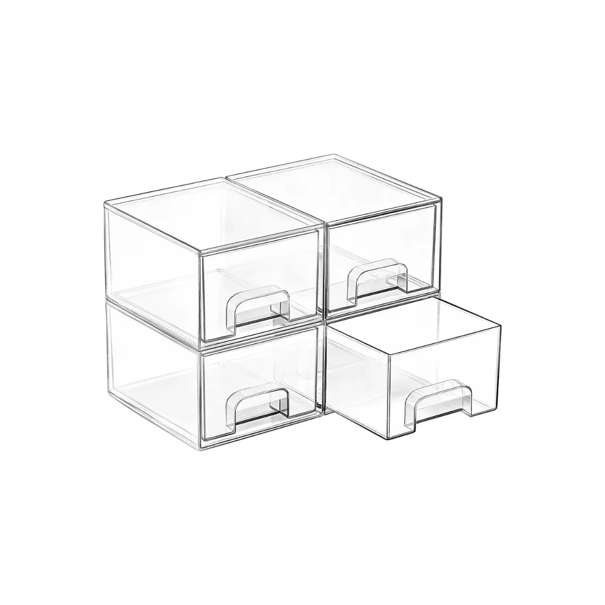 Vtopmart 4 Pack Small Clear Stackable Storage Drawers, Fits Narrow Spaces | Multi-Use Plastic Bins for Bathroom Cabinet Organizer, Makeup, Desk, Vanity, Undersink, Medicine ,Keeps Small Items Organized