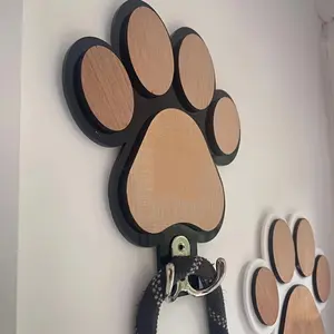 Stylish Wooden Paw Print Dog Leash Hook - Polished and Handmade, Available in Two Colors. An Ideal Gift for Dog Lovers, Suitable for Hanging Dog Leashes, Collars and Coats in Hallways or Utility Rooms. Wall Hook