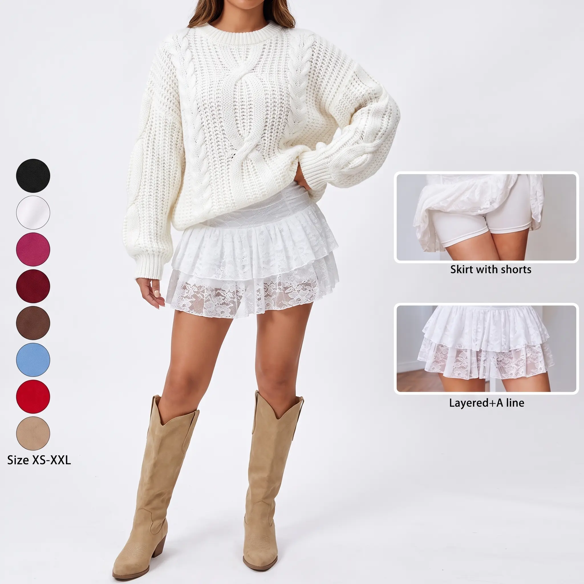 Avidlove Women's Y2k Lace Layered Mini Skirt High Waist Ruffle Skirt Skort Boho Outfits Micro Shorts Skirts