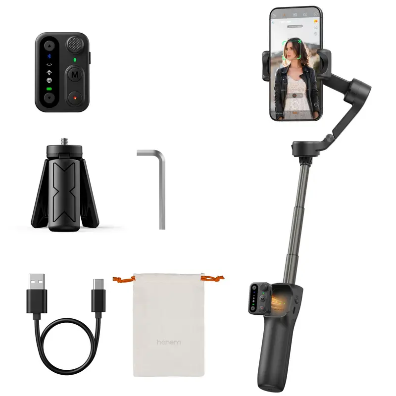hohem iSteady X3 SE Plus Gimbal for iPhone, AI Facial Tracking,Smartphone Gimbal with Detachable Remote Control, Portable Foldable 3-Axis Phone Gimbal for Android & iPhone 17 ,Built-in Extendable Rod,Vlog Stabilizer,Cellphone&Selfie accessories