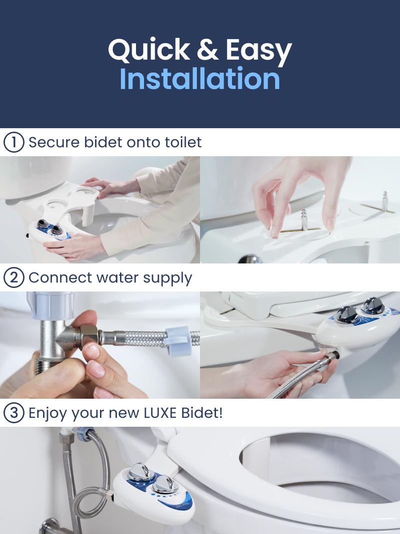 LUXE Bidet NEO 120 - Rear Wash, Self-Cleaning Nozzle, Fresh Water Non-Electric Bidet Attachment for Toilet Seat, Adjustable Water Pressure
