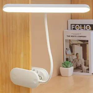 USB Rechargeable Desk Lamp with Clip, 3 Lighting Colors Dimmable Bedside Lamp, 360° Adjustable Hose Table Lamp for Home Office Dormitory