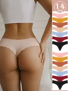 14pcs Simple Thongs Panties Soft Comfy Undies Quick Dry Seamless Briefs for Women Solid Style Smooth Fit Hand Wash Only Daily Wear Sporty Basic Minimalist Elegance - Womenswear