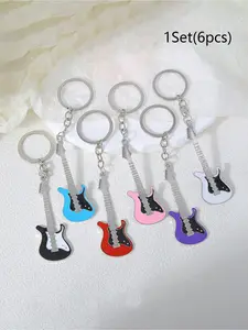 Guitar Keychain Accessory, Metal Guitar Pendant, Rock Band Key Ring, Instrument Decoration, Gift Bag Ornament, Musical Gear
