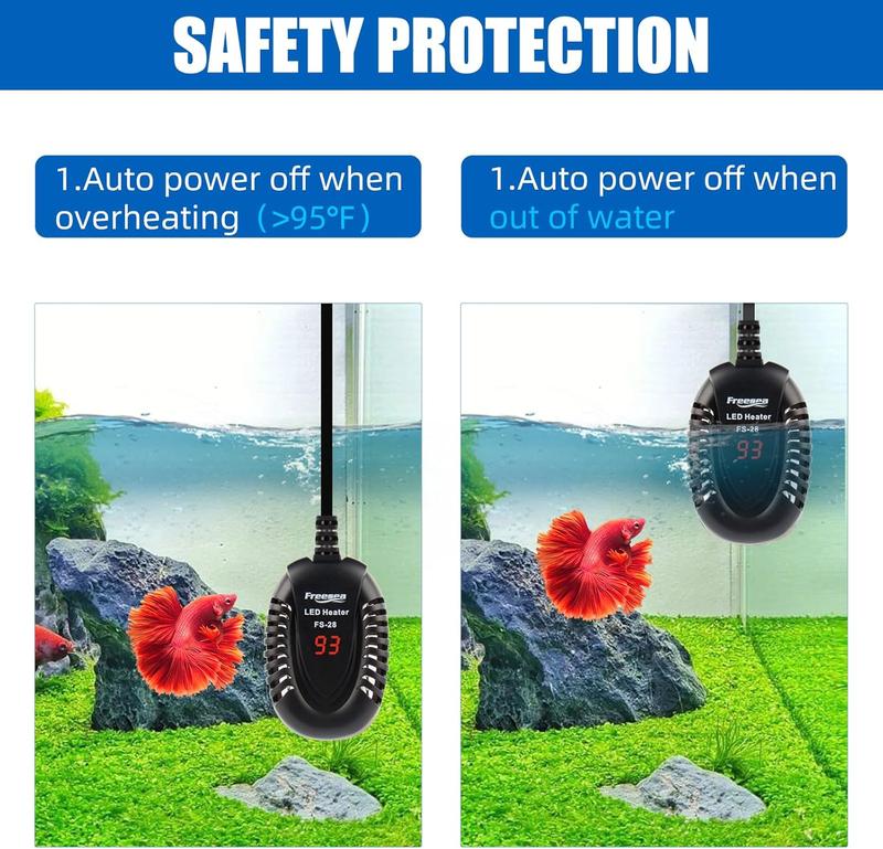 FREESEA Aquarium Fish Tank Heater: 100W Small Submersible Turtle Heater with Adjustable Temperature External Controller for Betta | Saltwater | Freshwater | 10-20 Gallon Mini Submersible Aquarium Heater Adjustable USB gallon tank