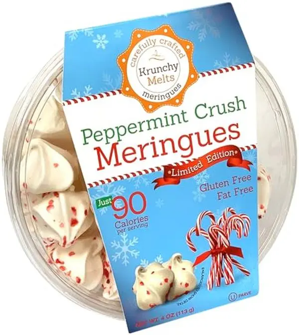 Krunchy Melts Original Meringue Cookies | Peppermint Crush Flavor | Only 90 Calories Per Serving | Fat Free, Gluten Free, Dairy Free (4 Oz)