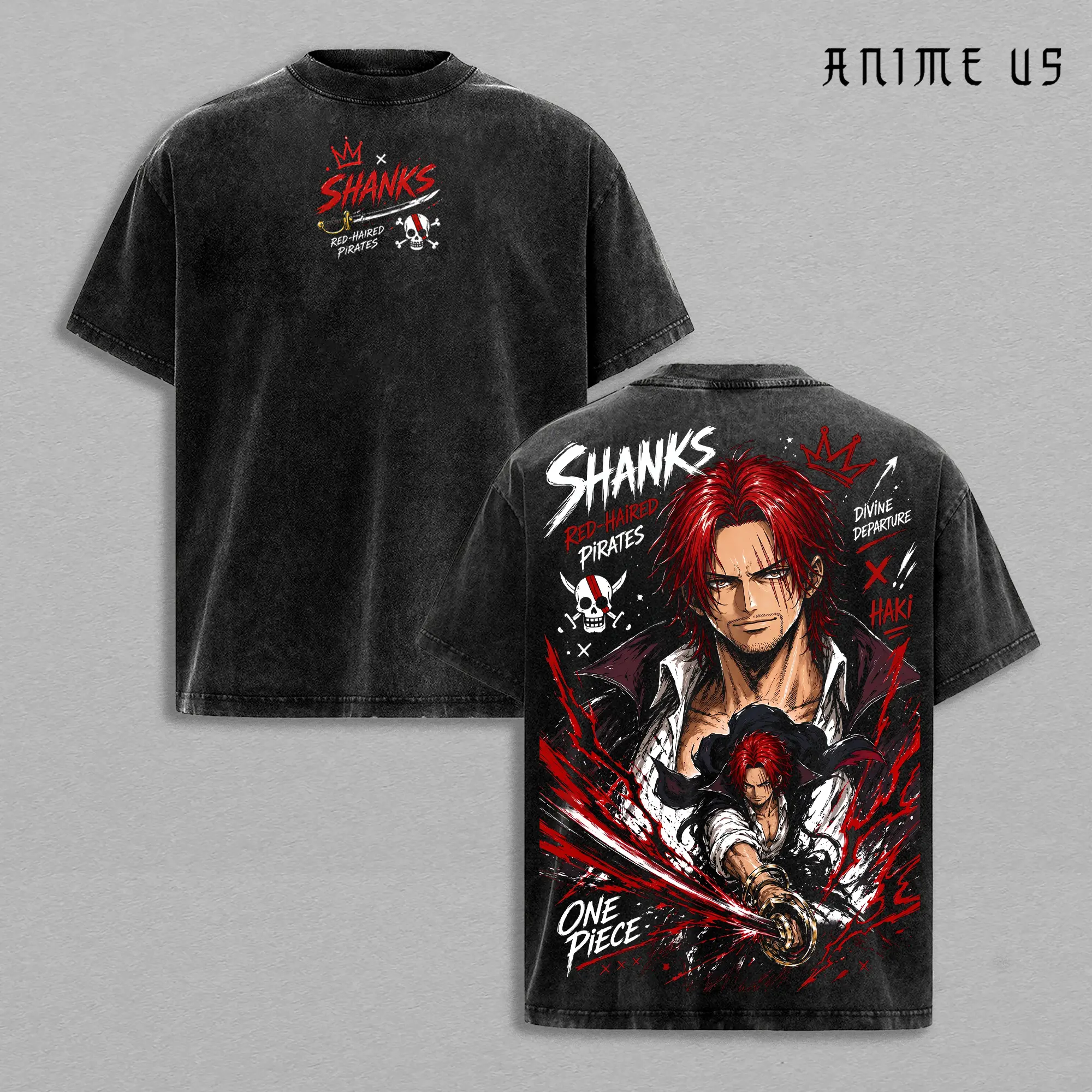 Shanks Red Haired Pirates Shirt, Divine Departure Haki Anime Tee, OP Vintage Washed Graphic Streetwear T-Shirt