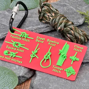 3D Printed Outdoor Knots Reference Guide, 7 Basic Rope Knots, 1pcs D-Clip, 3m Paracord, Easy Learning, Wilderness Survival Kit