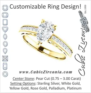 Cubic Zirconia Engagement Ring- The Jazmin Ella (Customizable Pear Cut with Three-sided Filigree and Channel Accents)