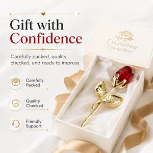 Everlasting Crystal Rose Gift for Women, Red Rose Keepsake with Gold-Tone Stem, Romantic Gift for Mom, Wife, Girlfriend, Anniversary & Valentine’s Day