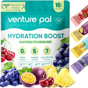 Venture Pal Sugar Free Electrolyte Powder Packets - Liquid Daily IV Drink Mix for Rapid Hydration & Party Recovery | 5 Vitamins & 7 Electrolytes| Keto Friendly | Non-GMO | Certified Vegan | 16 Sticks
