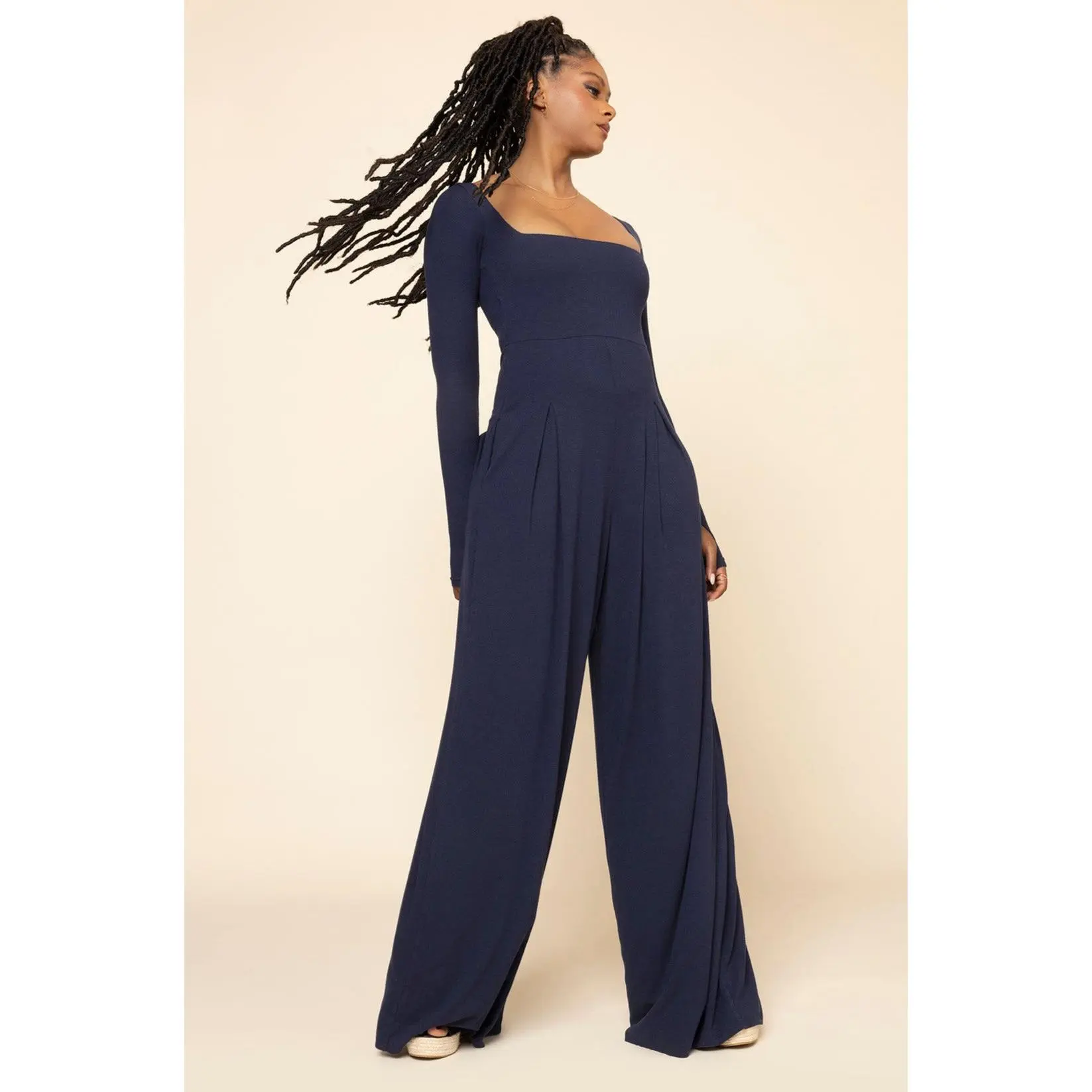 Go With The Flow Long Sleeve Jumpsuit - Cosmic Navy