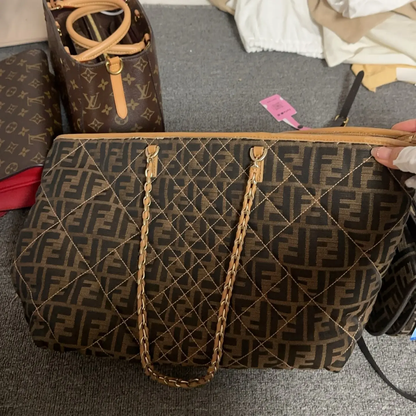 Pre-owned FENDI Brown Zucca Canvas Diamond Quilted Tote Bag 0718 qiqi 23710698