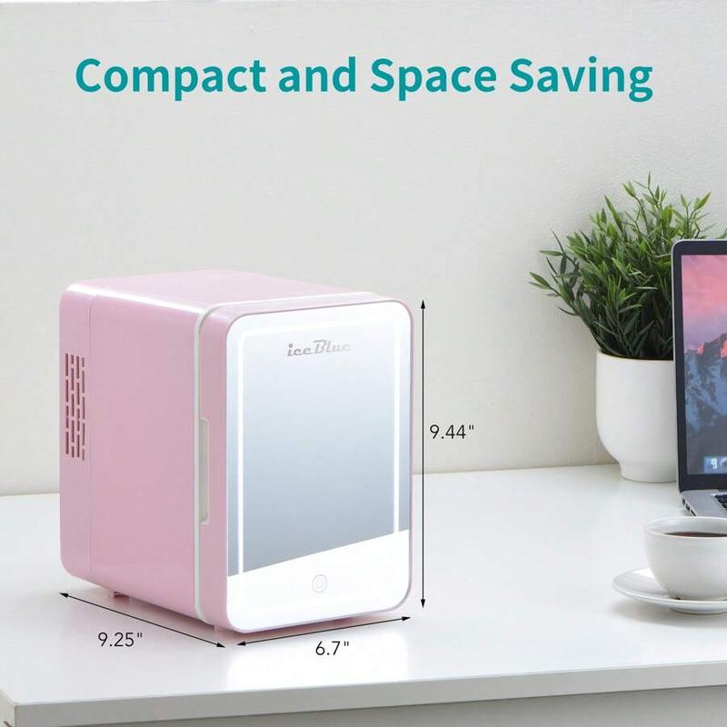 LED Mirror Skincare Mini Fridge - 4L Dual-Temperature Cooler For Makeup & Drinks (Pink/White) - Car/Home Portable Cosmetic Storage With Heating Function