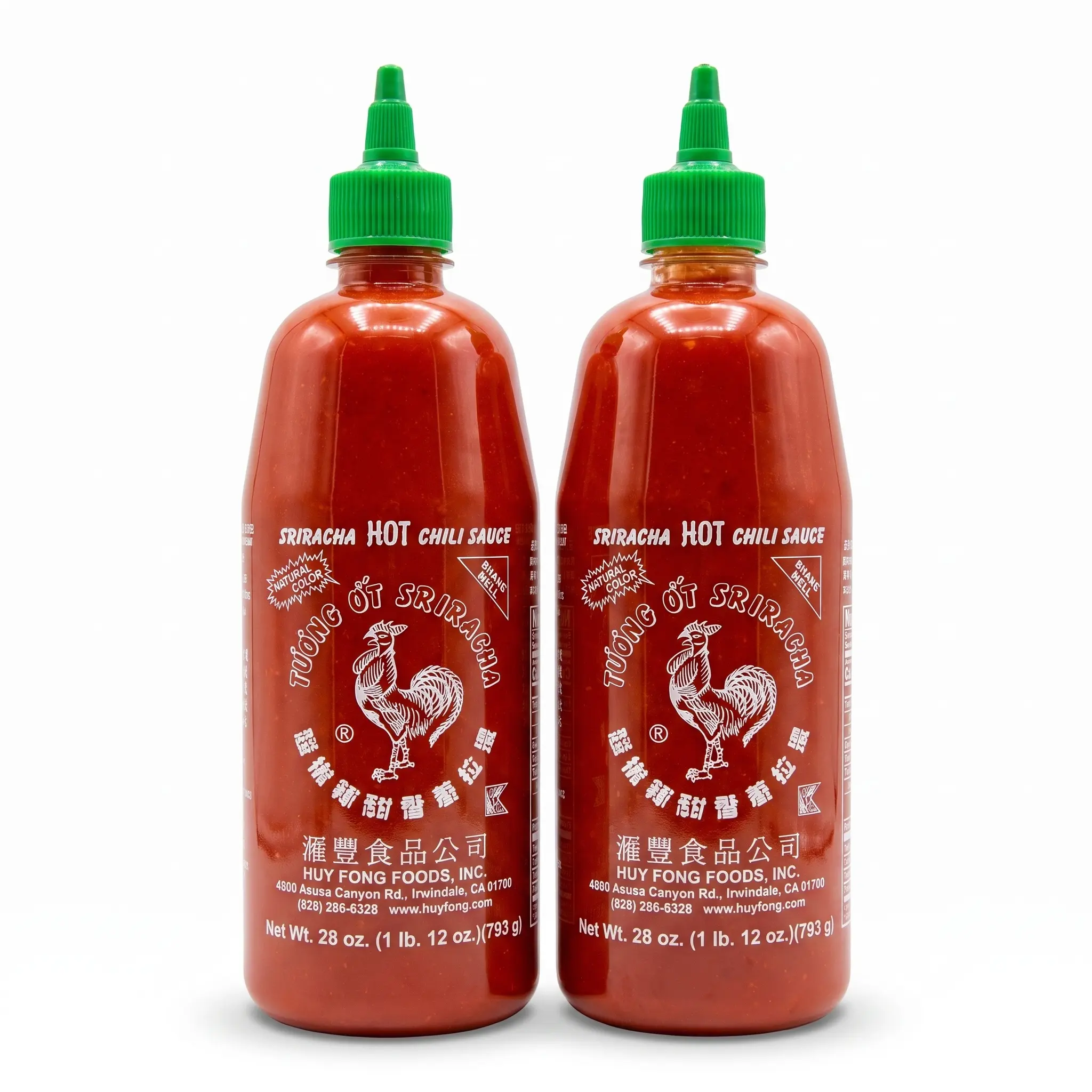 Huy Fong Sriracha Hot Chili Sauce, 28 oz Bottles, Pack of 2, Spicy Chili Garlic Condiment with Smooth Texture, Versatile Hot Sauce for Noodles, Pizza, Burgers, Eggs, Stir Fry, Marinades & Dipping