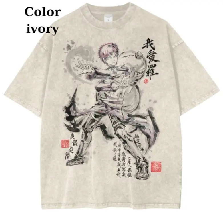 Gaara Shirt, Anime Shirt, Streetwear, Vintage Graphic Tee, Menswear Top Crewneck Shortsleeve Cotton T-Shirt