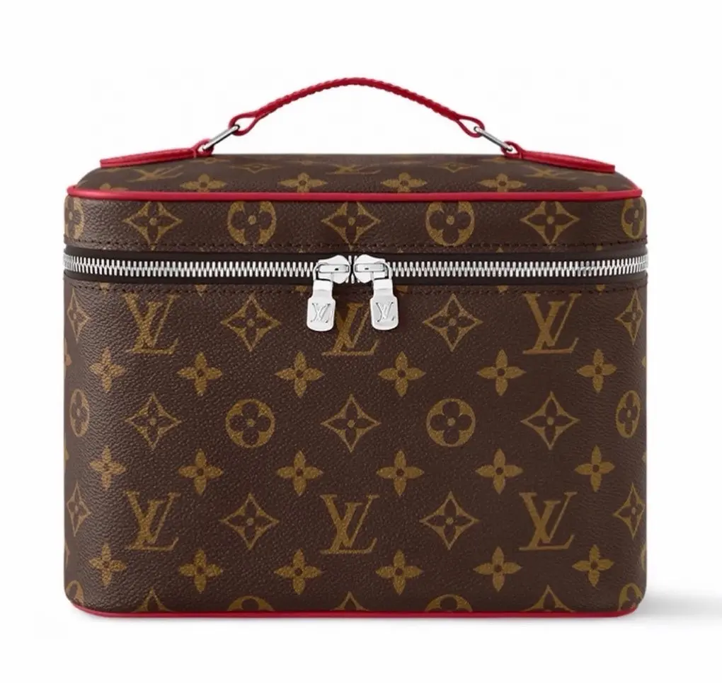 Pre-owned Louis Vuitton Monogram Coated Canvas Nice BB Vanity Bag Red Trim Color Block Chip Version Designer Cosmetic Case 2504570