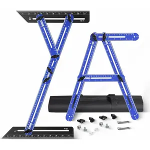 Stair Tread Template Tool - Stair Tread Gauge,  Screw Slide Rail Stair Tools for Stair Measuring Tool Stair Gauge Jig Stair Template Stair Step Tool(Black+Blue)