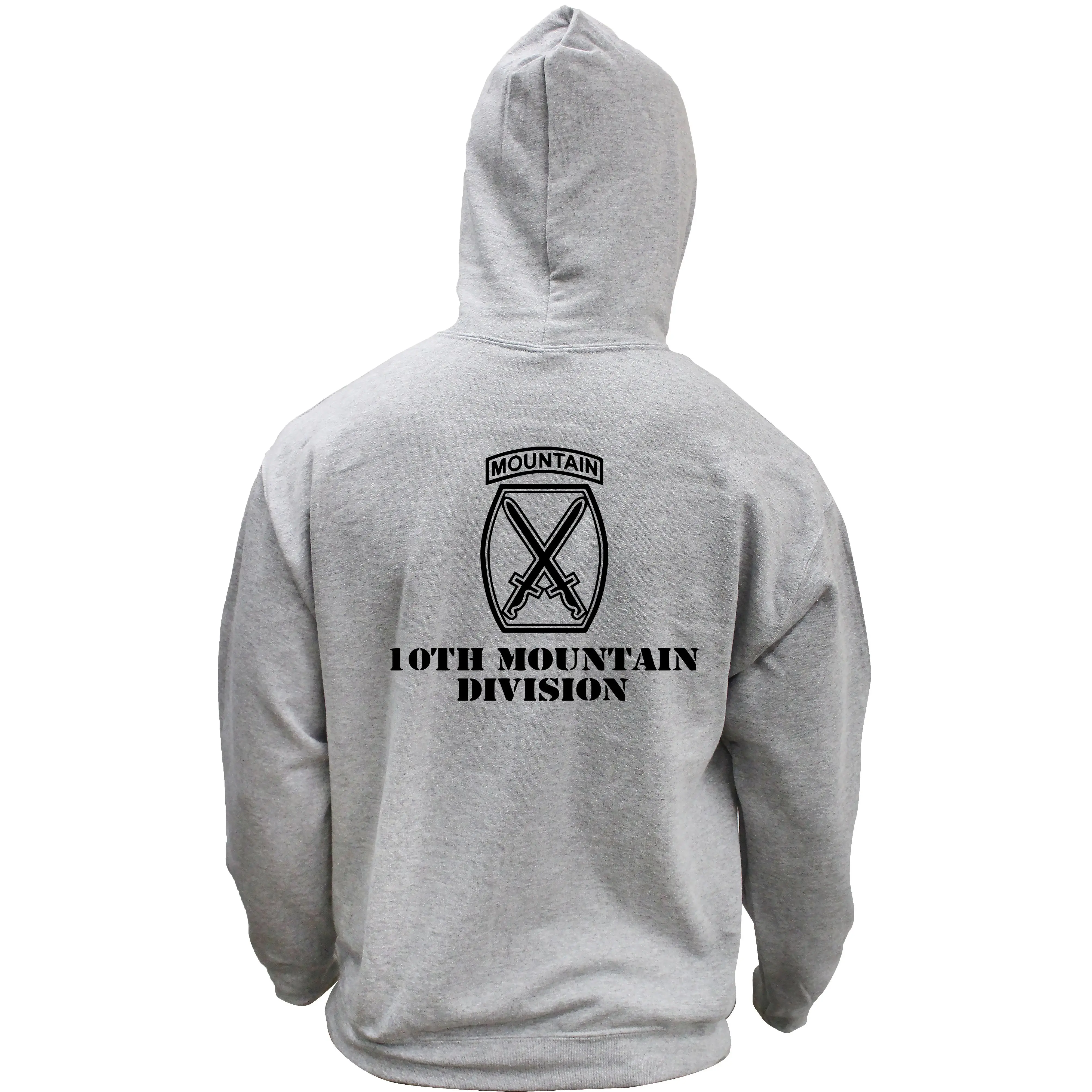 Men's Pullover Hoodie with 10th Mountain Division Subdued Emblem Print, Cotton/Poly Blend Sweatshirt for Veterans with Spandex Cuffs, Military Tribute, Fitted