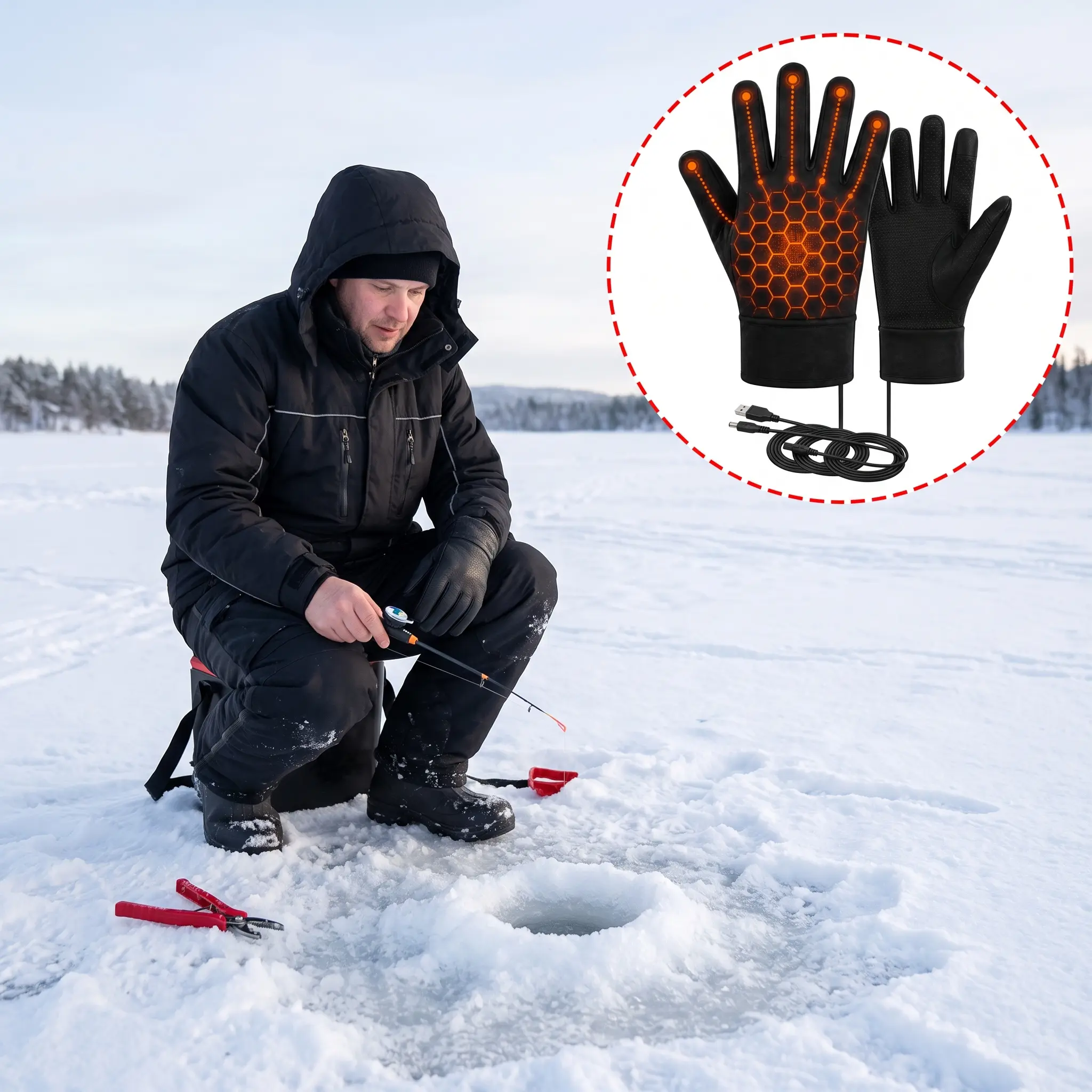 USB Powered 5-Finger Heated Gloves for Men & Women, 3-Level Temperature Control, Touch-Screen Compatible Non-Slip Winter Thermal Gloves for Skiing, Outdoor Sports & Cold-Weather Daily Use