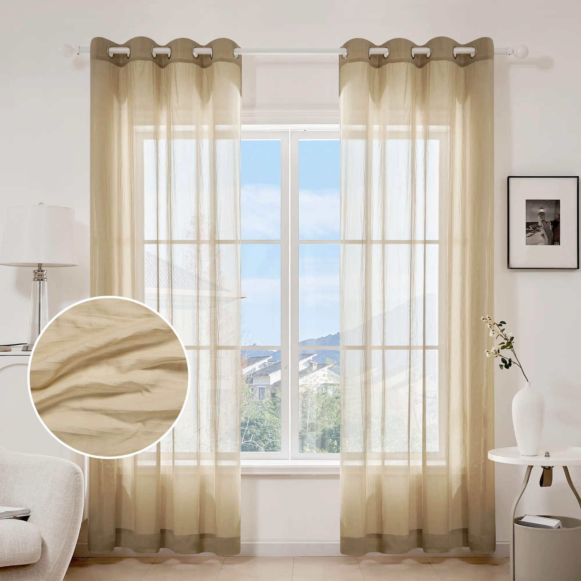 Deconovo Sheer Curtains – Solid Color with Wavy Hem & Crinkled Texture