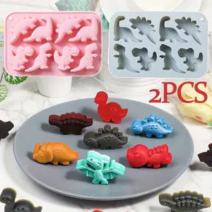 2 Pieces Dinosaur Silicone Candy Molds Gummy Dinosaur Molds 8-Cavity Shaped with T-rex, Stegosaurus, Triceratops, Brontosaurus, Non-Stick for Chocolate, Cookie, Snacks, Cake Decorations