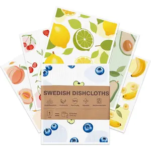 6 Pack Reusable Swedish Dishcloths for Kitchen Washable Super Absorbent Fast Dry Non-Scratch Biodegradable Dish Drying Rags for Washing Dishes