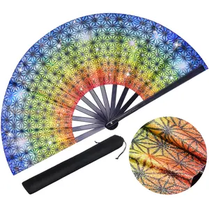 1PC Large Decorative Folding Hand Fan 13" Folded 25" Open, Eye-Catching for Festivals, Parties, Drag Shows, Cosplay, Pride, Dance Performances, Durable Plastic Ribs and Nylon
