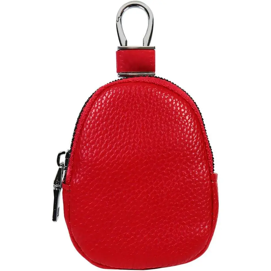 Mandark Car Key Fob Case, Leather Automotive Remote Key Chain Coin Holder with Metal Hook and Zipper, Vehicle Keychain Protector Bags Accessories, Universal for Most Remote Keys (Red)